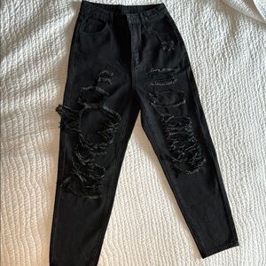 SHEIN Black High Rise Distressed Jeans